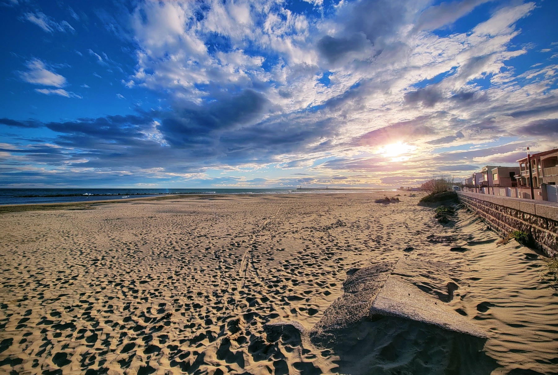 Mediterranean beach near Agde at sunset